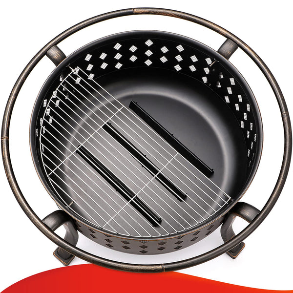 Round Wood Burning Fire Pit with BBQ Grill Grate