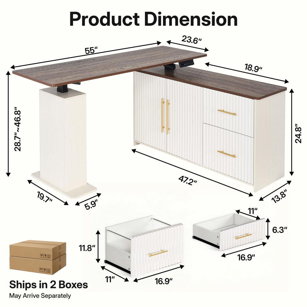 L-Shaped Electric Standing Desk with Drawers & Storage Cabinet