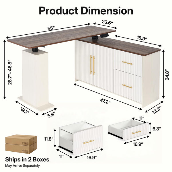 L-Shaped Electric Standing Desk with Drawers & Storage Cabinet