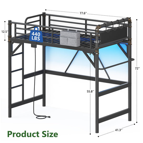 Twin Loft Bed with LED Lights & Charging Station