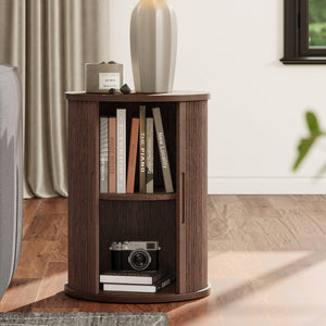 Round Fluted End Table with Sliding Tambour Door