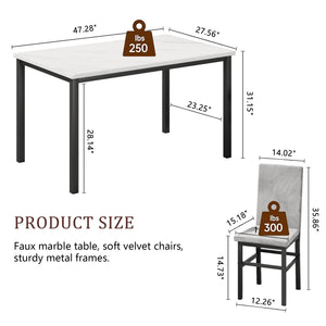 5-Piece Faux Marble Dining Table Set with 4 Upholstered Chairs