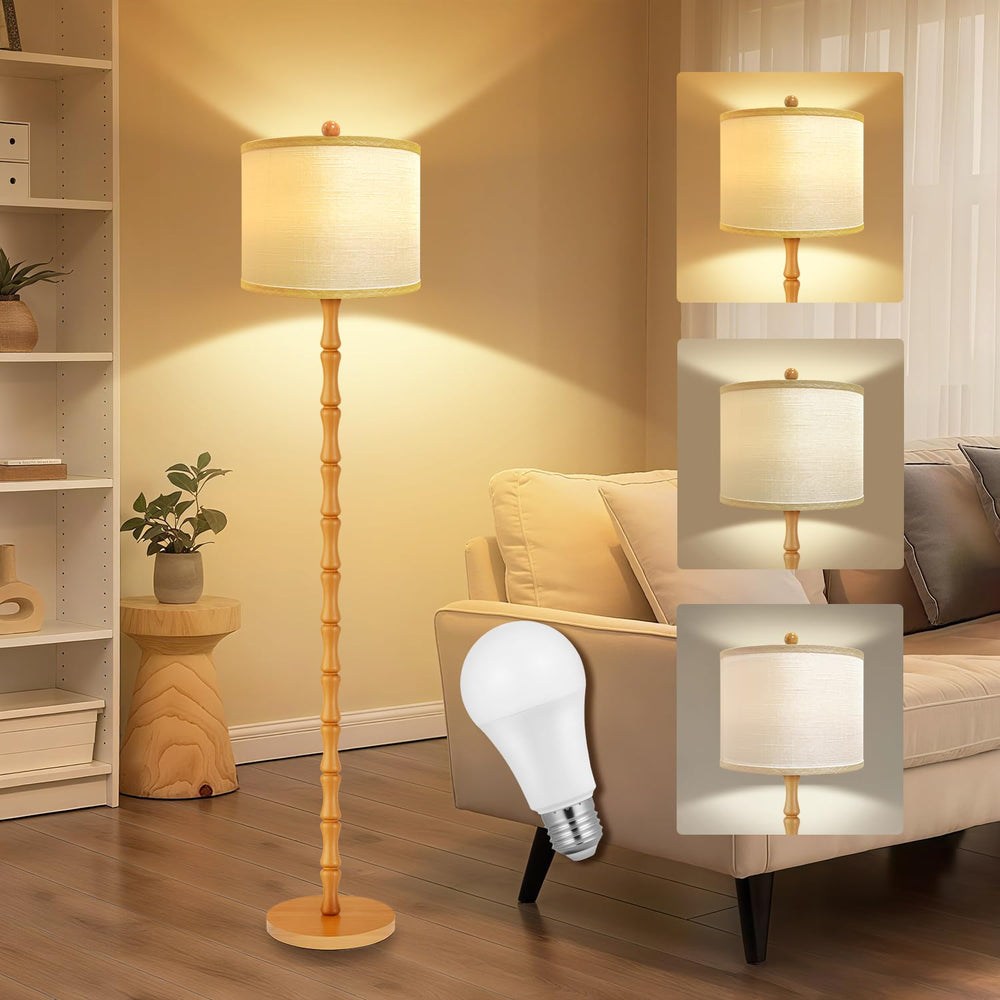 Vintage Wood Floor Lamp with Rotary Switch & 3 Color Temperatures