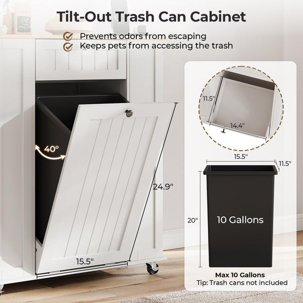 Kitchen Island with Trash Cabinet & Power Outlet
