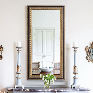 Baroque Wall Mirror – Vintage Gold Rectangular Wood Frame