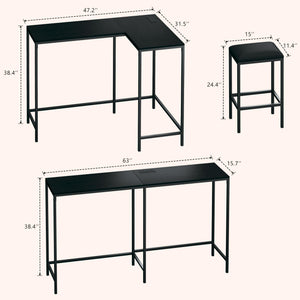 L-Shaped Bar Table and Chairs Set with Power Outlets