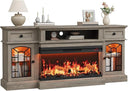 70" Electric Fireplace TV Stand with 3-Sided Glass Insert, Storage Cabinets & Open Shelf