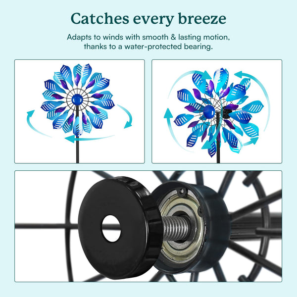Large Metal Wind Spinner with Stake — Outdoor Yard & Garden Windmill