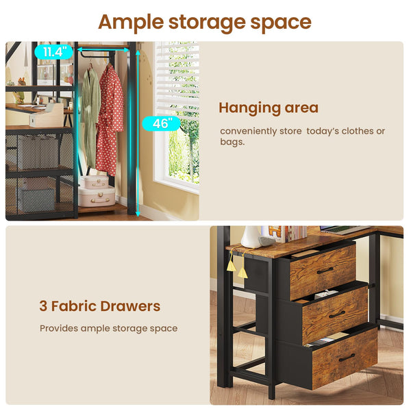 Twin Loft Bed with L-Shaped Desk, Wardrobe & Storage Stairs