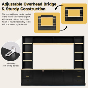102.3" Farmhouse 4-Piece Entertainment Center with Drawers & Adjustable Shelves