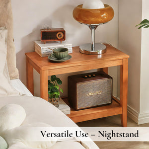 Solid Wood 2-Tier End Table with Storage Shelf