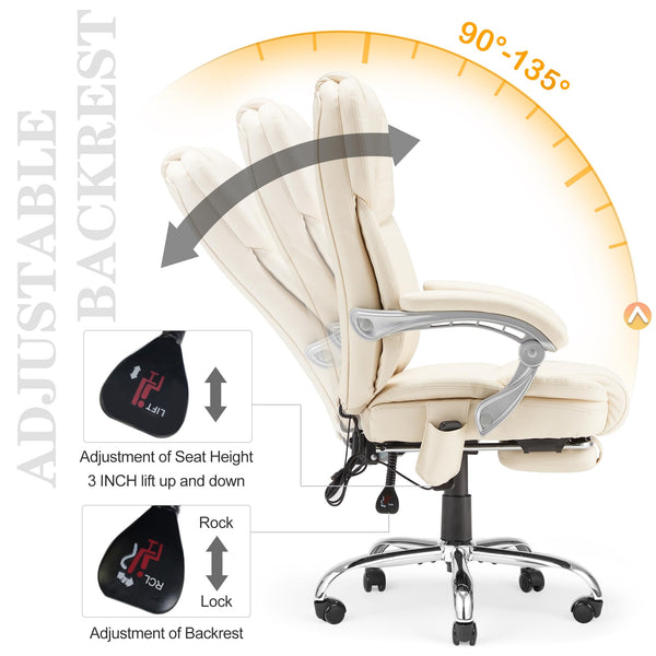 Executive Office Chair with Footrest, Massage & Heat