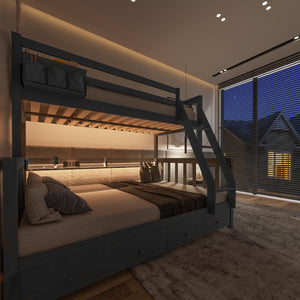 Solid Wood Bunk Bed with Charging Station and LED Lights