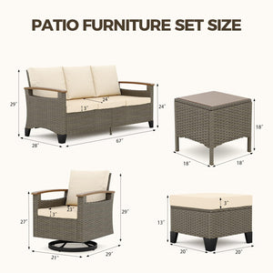 6-Piece Wicker Patio Conversation Set with Swivel Glider Chairs, Sofa, Ottomans & Side Table