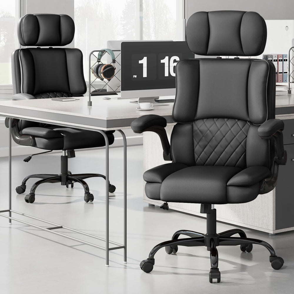 High-Back Ergonomic Office Chair with Adjustable Headrest & Flip-Up Armrests