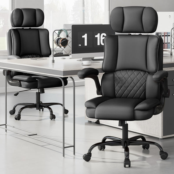High-Back Ergonomic Office Chair with Adjustable Headrest & Flip-Up Armrests