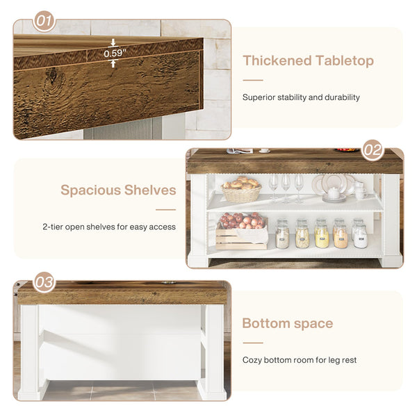 55-Inch Kitchen Island with Seating and Storage