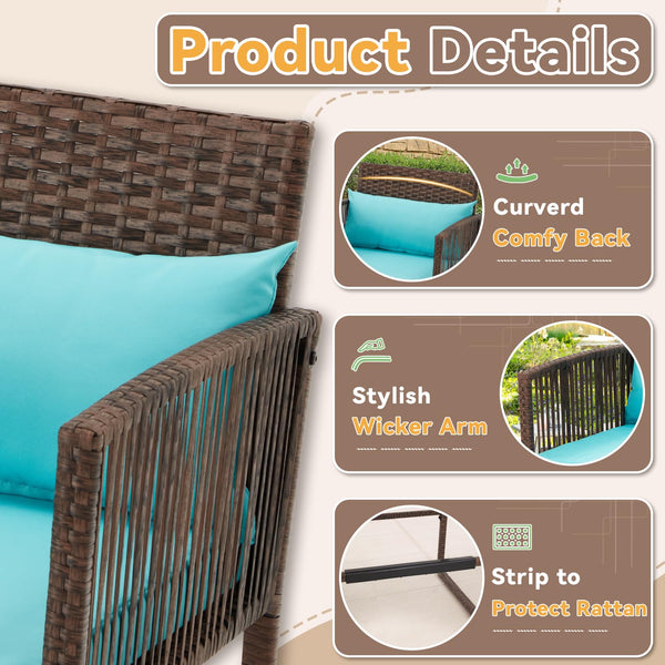 3-Piece Outdoor Wicker Bar Set with Counter Table & Barstools
