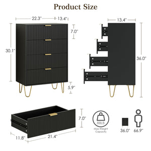 4-Drawer Dresser with Gold Metal Legs