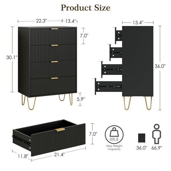 4-Drawer Dresser with Gold Metal Legs