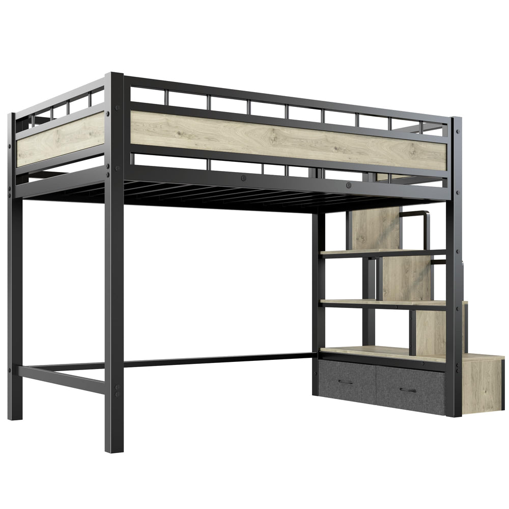 Twin Loft Bed with Stairs & 53.5" Under-Bed Clearance