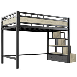 Twin Loft Bed with Stairs & 53.5" Under-Bed Clearance