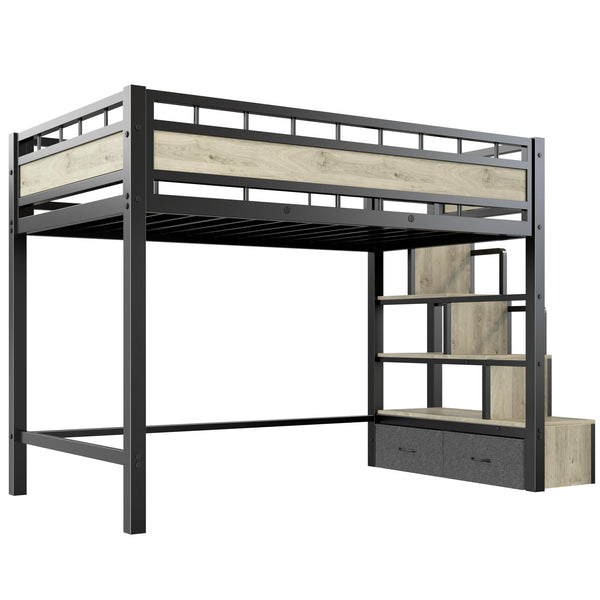 Twin Loft Bed with Stairs & 53.5" Under-Bed Clearance