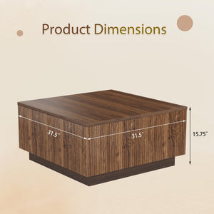 Square Lift-Top Coffee Table with Fluted Design & Hidden Storage
