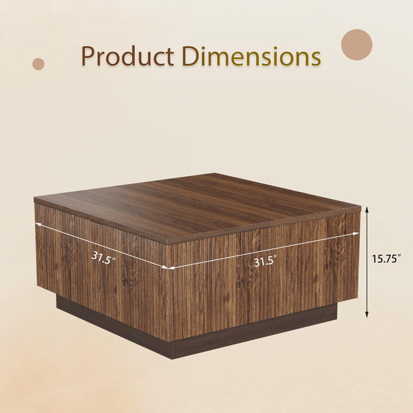 Square Lift-Top Coffee Table with Fluted Design & Hidden Storage
