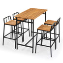 5-Piece Acacia Wood Outdoor Patio Bar Set with 4 Chairs