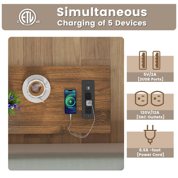 Farmhouse End Tables Set of 2 with Charging Station & Storage Shelf