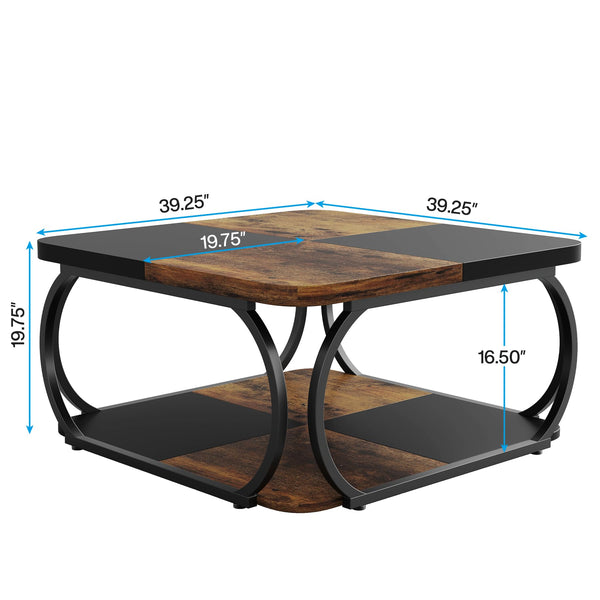 Square Two-Tier Coffee Table with Metal Frame