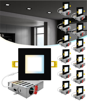 4-Inch Square Ultra-Thin LED Recessed Light – 5CCT Selectable, Dimmable, IC Rated (12-Pack)