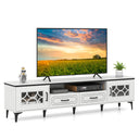 Tangkula Farmhouse TV Stand for TVs up to 80”, 71” Entertainment Center with 2 Drawers, 2 Cabinets & Compartment, with 7 Raised Metal Legs, Wood Media TV Console Table for Living Room (Antique White)