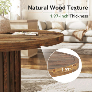 47" Round Solid Wood Dining Table – Farmhouse Pedestal Base