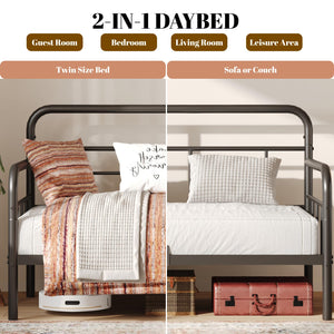 Twin Metal Daybed Frame with Storage and Modern Headboard