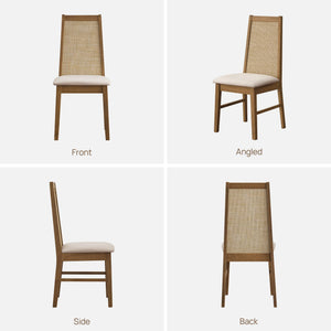 Rattan High Back Dining Chairs with Solid Wood Legs