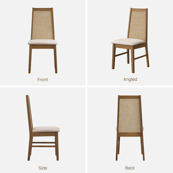 Rattan High Back Dining Chairs with Solid Wood Legs