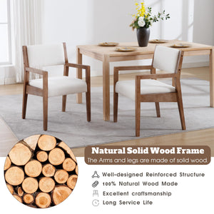 Upholstered Dining Chairs with Arms – Beige Linen & Natural Wood