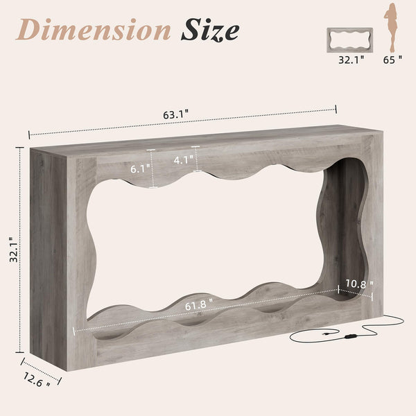 63" Farmhouse Console Table with LED Light