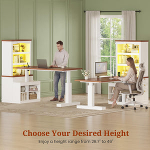Electric Standing Desk with Bookcase, Drawers & Power Outlets