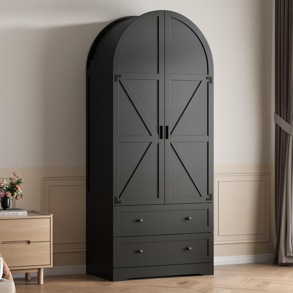Armoire Wardrobe Closet with 2 Drawers & Hanging Rod
