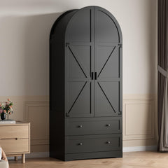 Armoire Wardrobe Closet with 2 Drawers & Hanging Rod