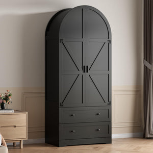 Armoire Wardrobe Closet with 2 Drawers & Hanging Rod