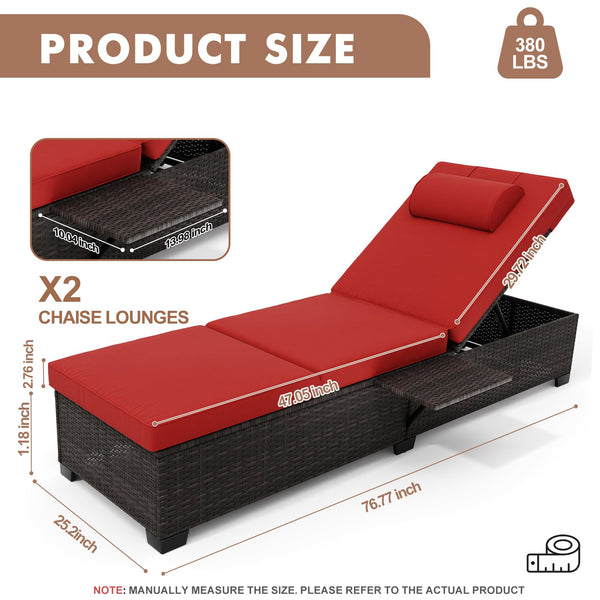 Outdoor PE Wicker Chaise Lounge Set of 2 – Adjustable Reclining Patio Lounger Chairs