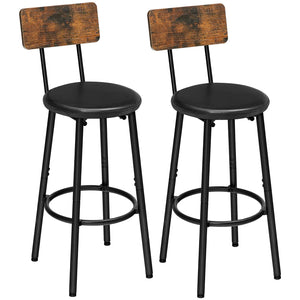 Bar Stools Set of 2, 26" Counter Height with PU Cushion, Footrest & Back