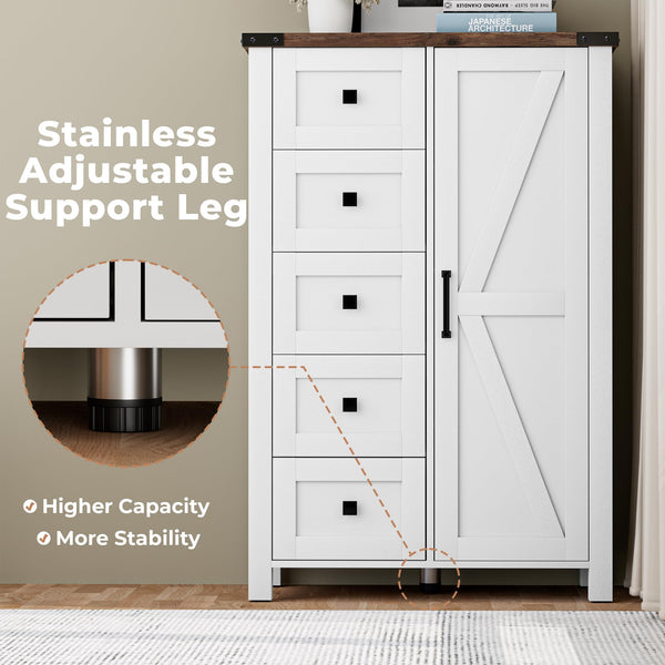 5-Drawer Dresser with Barn Door & Adjustable Shelves