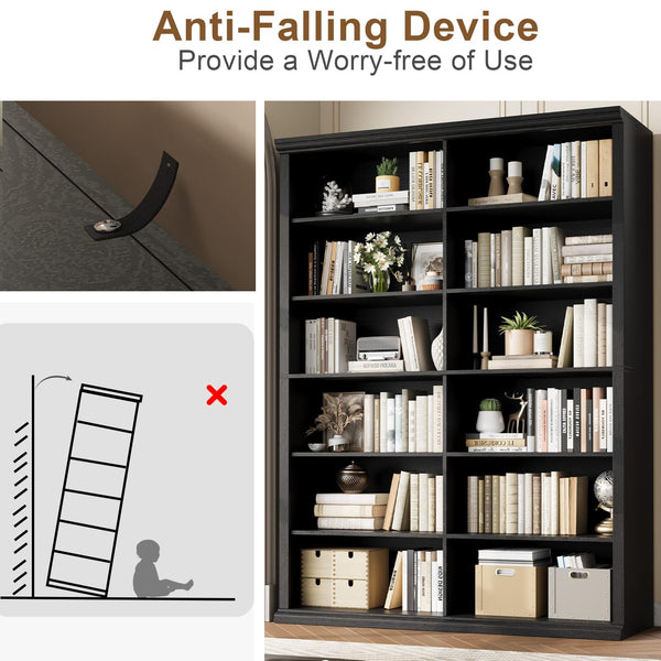 Extra Large Double Bookcase with 6 Shelves