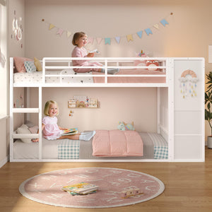 Twin Over Twin Bunk Bed with Storage Drawers & LED Lights