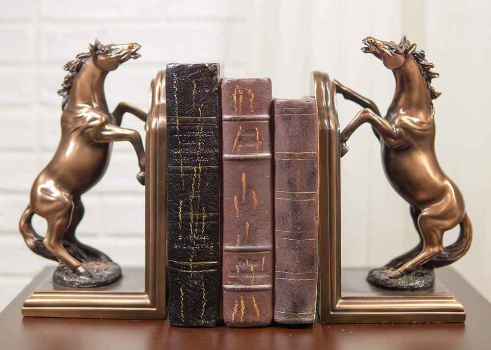 Rearing Horses Bookend Set – Bronze Electroplated Resin